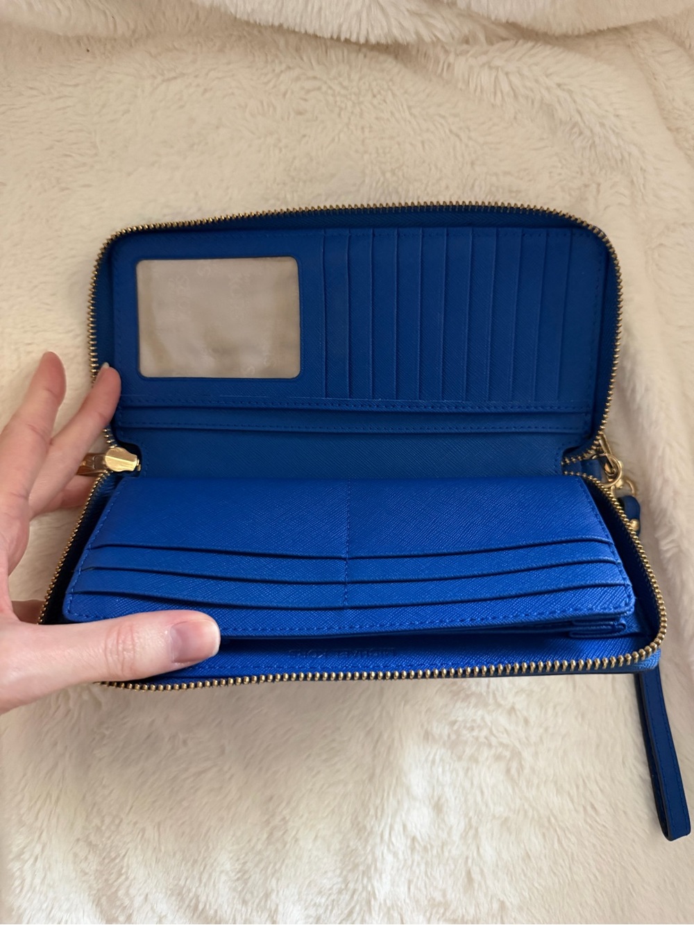 Michael Kors Saffiano Zip Wristlet in Cobalt Blue with Gold Hardware - Picture 5 of 7